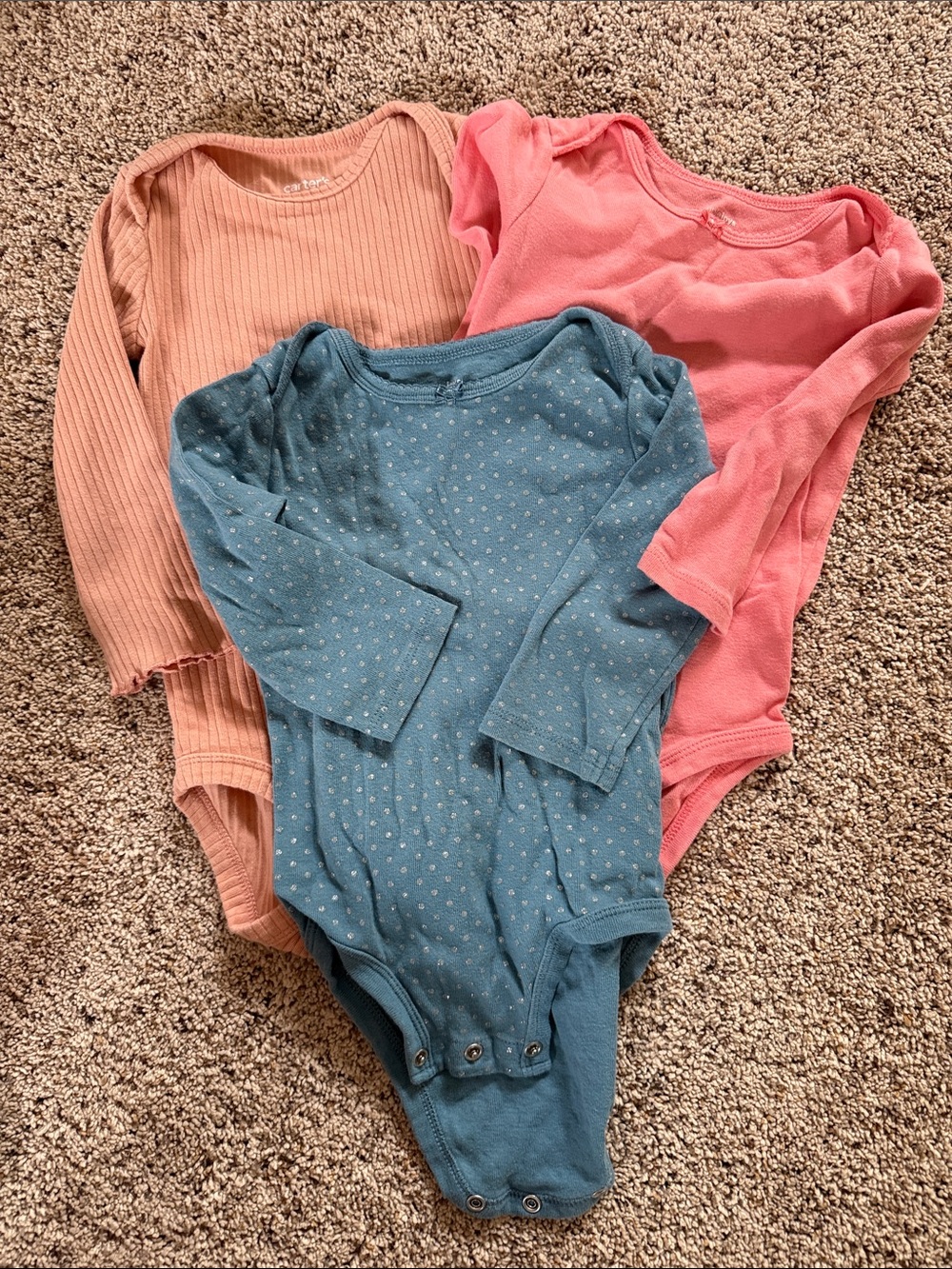 Carter's Long-Sleeve Bodysuit 3-Pack - Teal, Coral, Peach